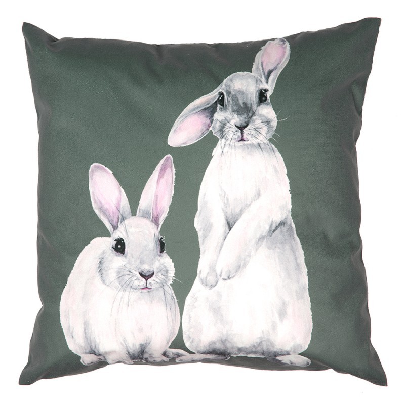 Zelený povlak na polštář s králíčky - 45*45 cm Clayre & Eef