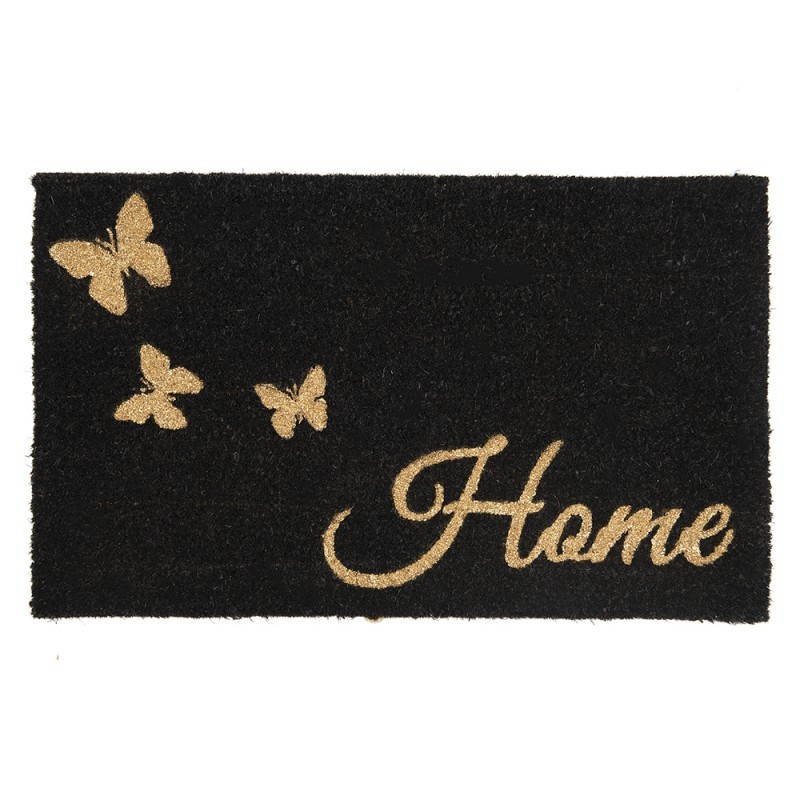 Černá kokosová rohožka s motýlky Home - 75*45*1 cm Clayre & Eef