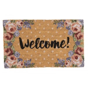 Kokosová rohožka s růžemi a Welcome Dotty Rose - 75*45*1 cm