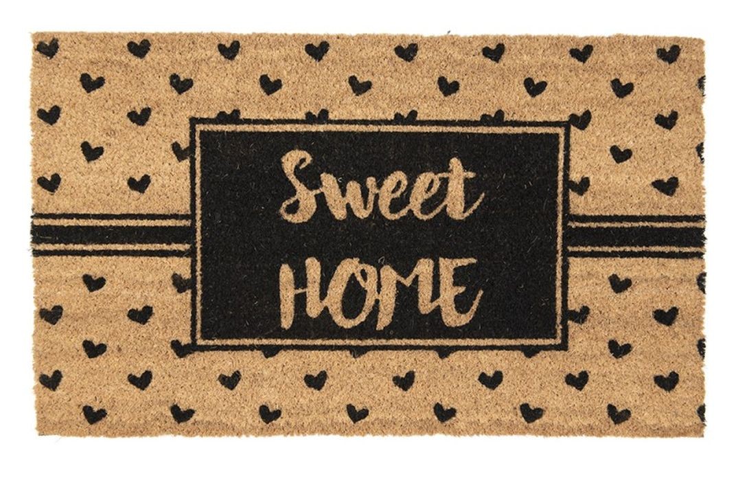 Kokosová rohožka se srdíčky Sweet Home - 75*45*1 cm Clayre & Eef