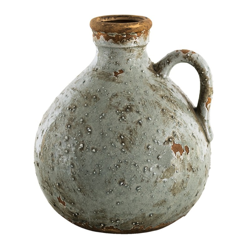 Šedá keramická dekorativní váza s ouškem - 18*17*20 cm Clayre & Eef