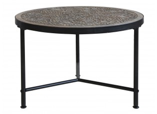 Kovový konferenční stůl s dřevěnou deskou s ornamenty Coffee - Ø 60*41cm