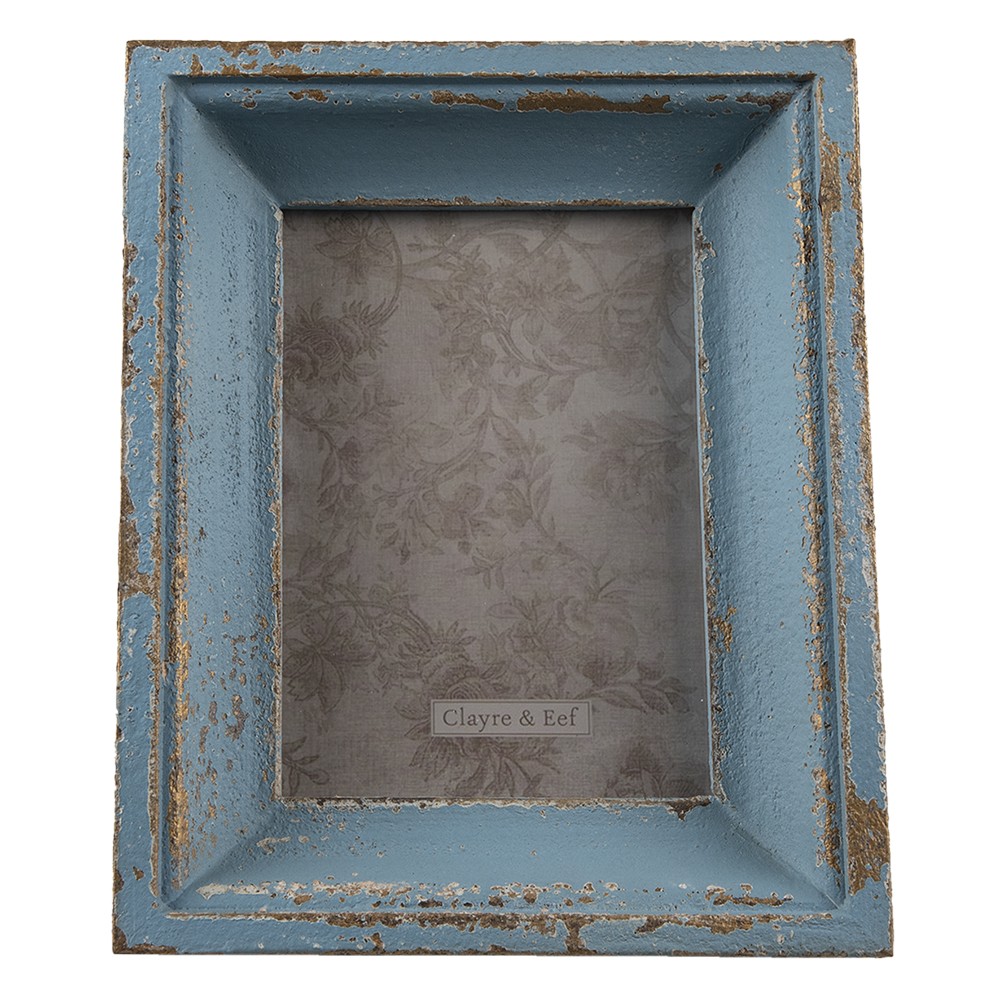 Modrý dřevěný fotorámeček s odřením - 21*5*26 cm / 13*17 cm Clayre & Eef