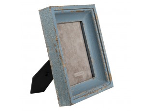 Modrý dřevěný fotorámeček s odřením - 21*5*26 cm / 13*17 cm