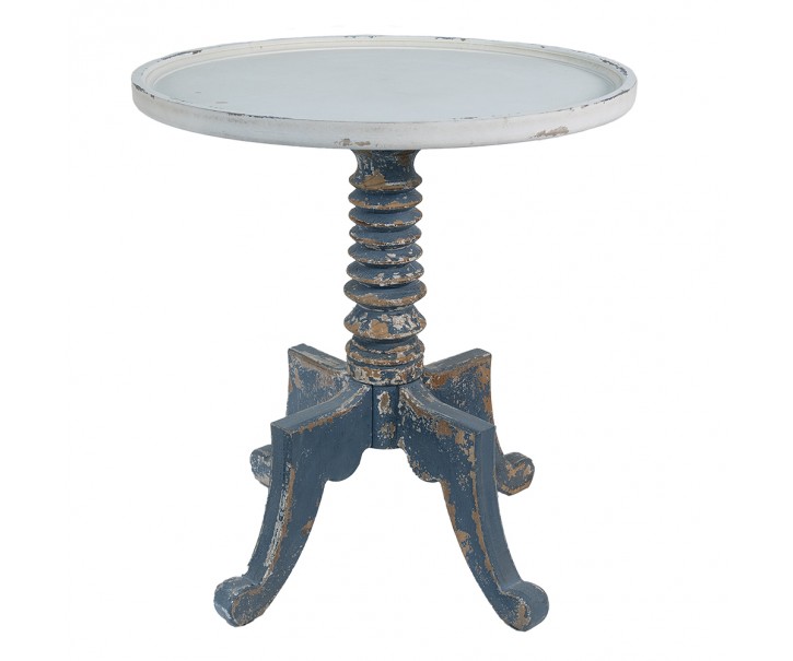 Bílo -modrý antik dřevěný kulatý jídelní stůl Tamiré - Ø 70*77 cm