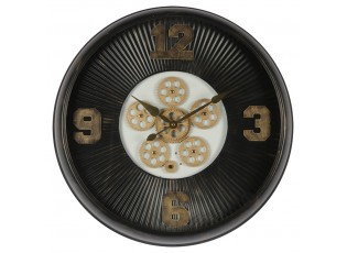 Černé antik nástěnné hodiny s ozubenými kolečky - Ø 61*11 cm / 1*AA / 1*C