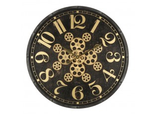Černé nástěnné hodiny s ozubenými kolečky - Ø 60*7 cm