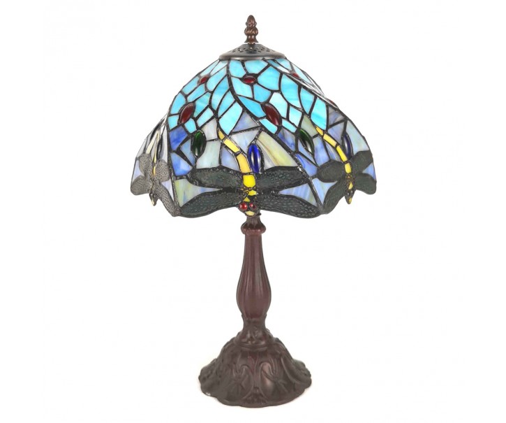 Modrá stolní lampa Tiffany s vážkami ButterFly - Ø 31*43 cm E27/max 1*40W