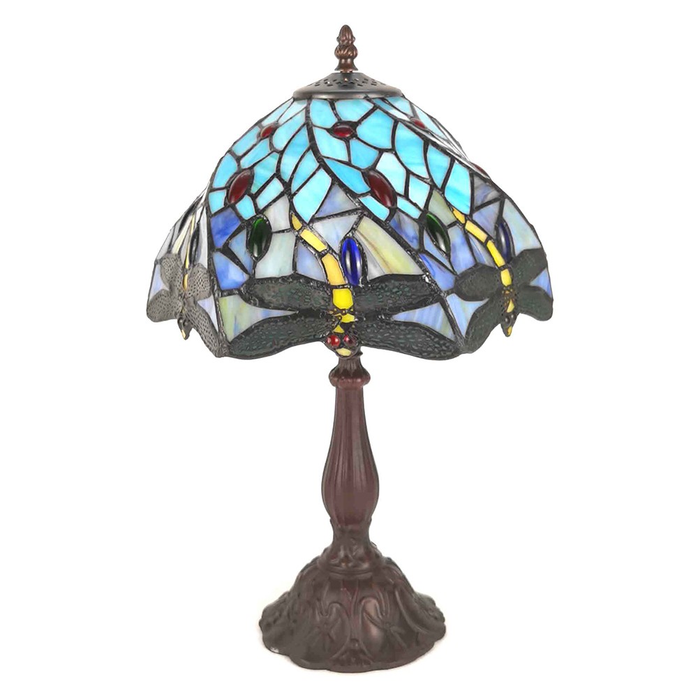Modrá stolní lampa Tiffany s vážkami ButterFly - Ø 31*43 cm E27/max 1*40W Clayre & Eef