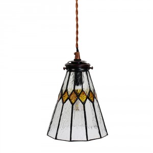 Závěsná Tiffany lampa žluté detaily Yello - Ø 15*115 cm E14/max 1*25W