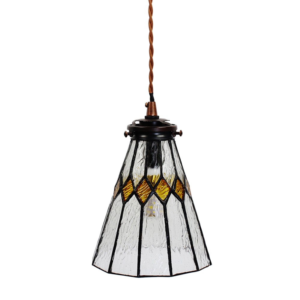 Závěsná Tiffany lampa žluté detaily YelloRhom - Ø 15*115 cm E14/max 1*25W