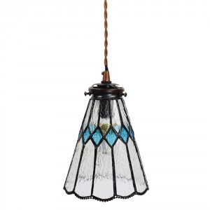 Závěsná Tiffany lampa modré detaily BlueRhom - Ø 15*115 cm E14/max 1*25W