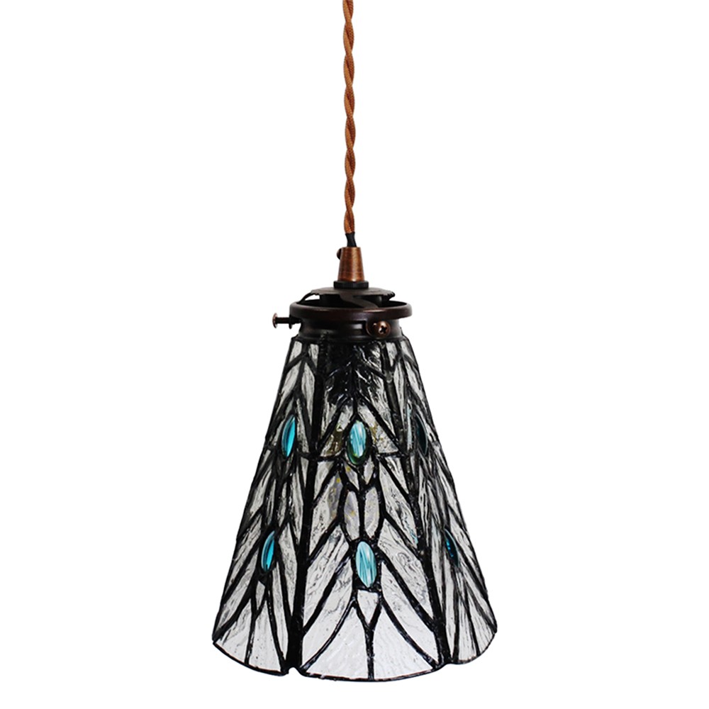 Závěsná Tiffany lampa modré kamínky BlueEye - Ø 15*115 cm E14/max 1*25W