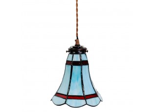 Modrá závěsná Tiffany lampa červené pruhy RedLine - Ø 15*115 cm E14/max 1*25W