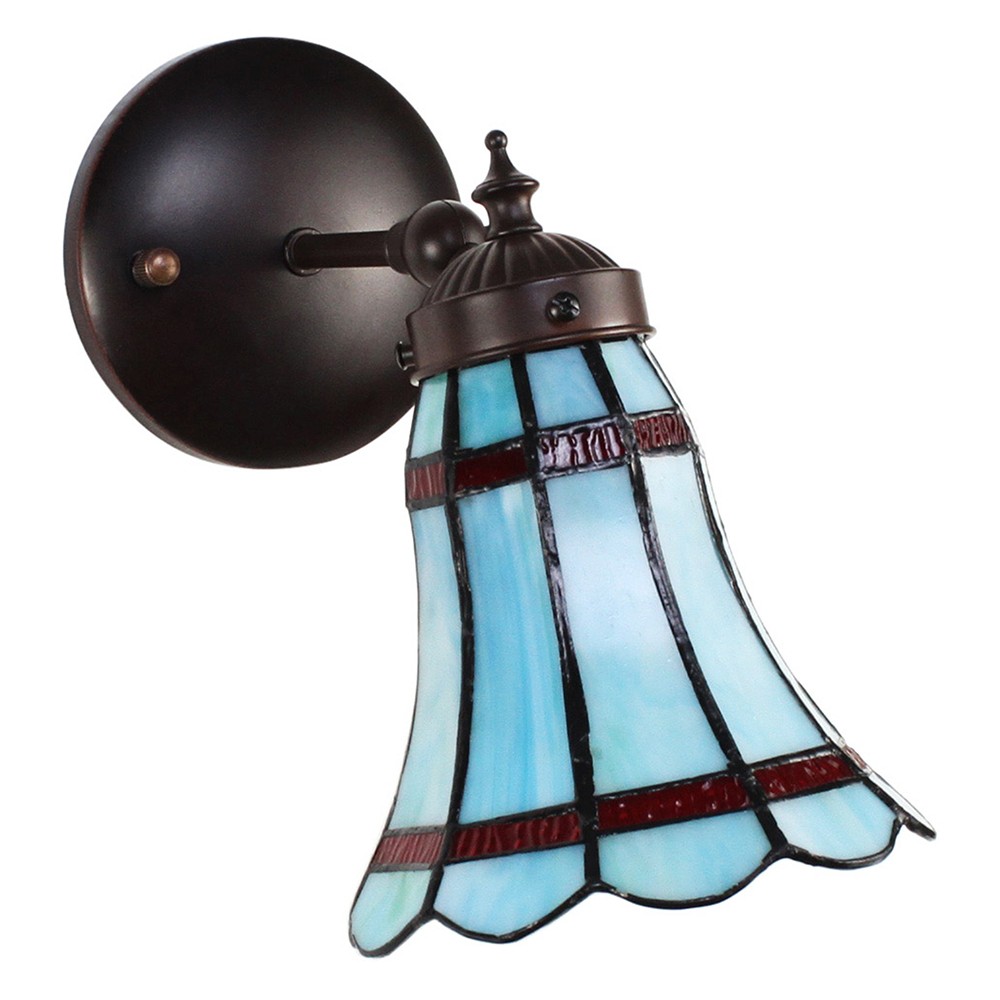 Modrá nástěnná Tiffany lampa červené pruhy RedLine - 17*12*23 cm E14/max 1*40W Clayre & Eef