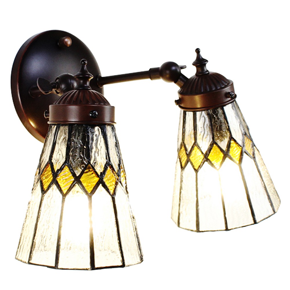 Levně Nástěnná Tiffany lampa 2 stínidla žluté detaily YelloRhom - 30*23*23 cm E14/max 2*25W 5LL-6210