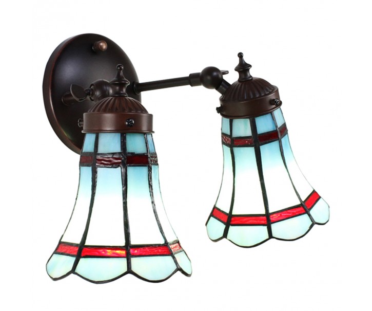 Nástěnná Tiffany lampa 2 stínidla červené pruhy RedLine - 30*23*23 cm E14/max 2*25W Clayre & Eef