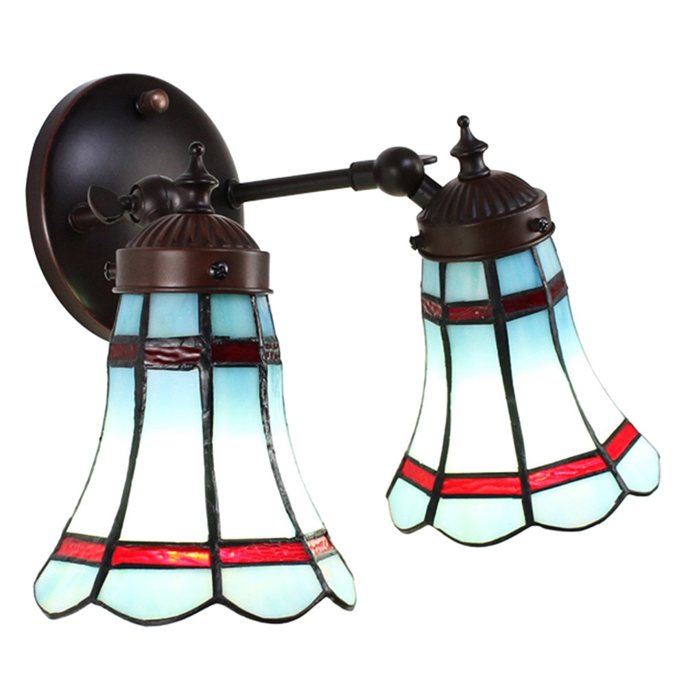 Levně Nástěnná Tiffany lampa 2 stínidla červené pruhy RedLine - 30*23*23 cm E14/max 2*25W 5LL-6213