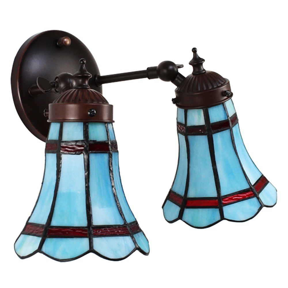 Nástěnná Tiffany lampa 2 stínidla červené pruhy RedLine - 30*23*23 cm E14/max 2*25W Clayre & Eef