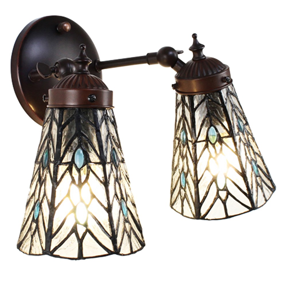 Nástěnná Tiffany lampa 2 stínidla modré kamínky BlueEye - 30*23*23 cm E14/max 2*25W