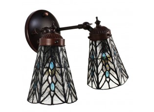 Nástěnná Tiffany lampa 2 stínidla modré kamínky BlueEye - 30*23*23 cm E14/max 2*25W