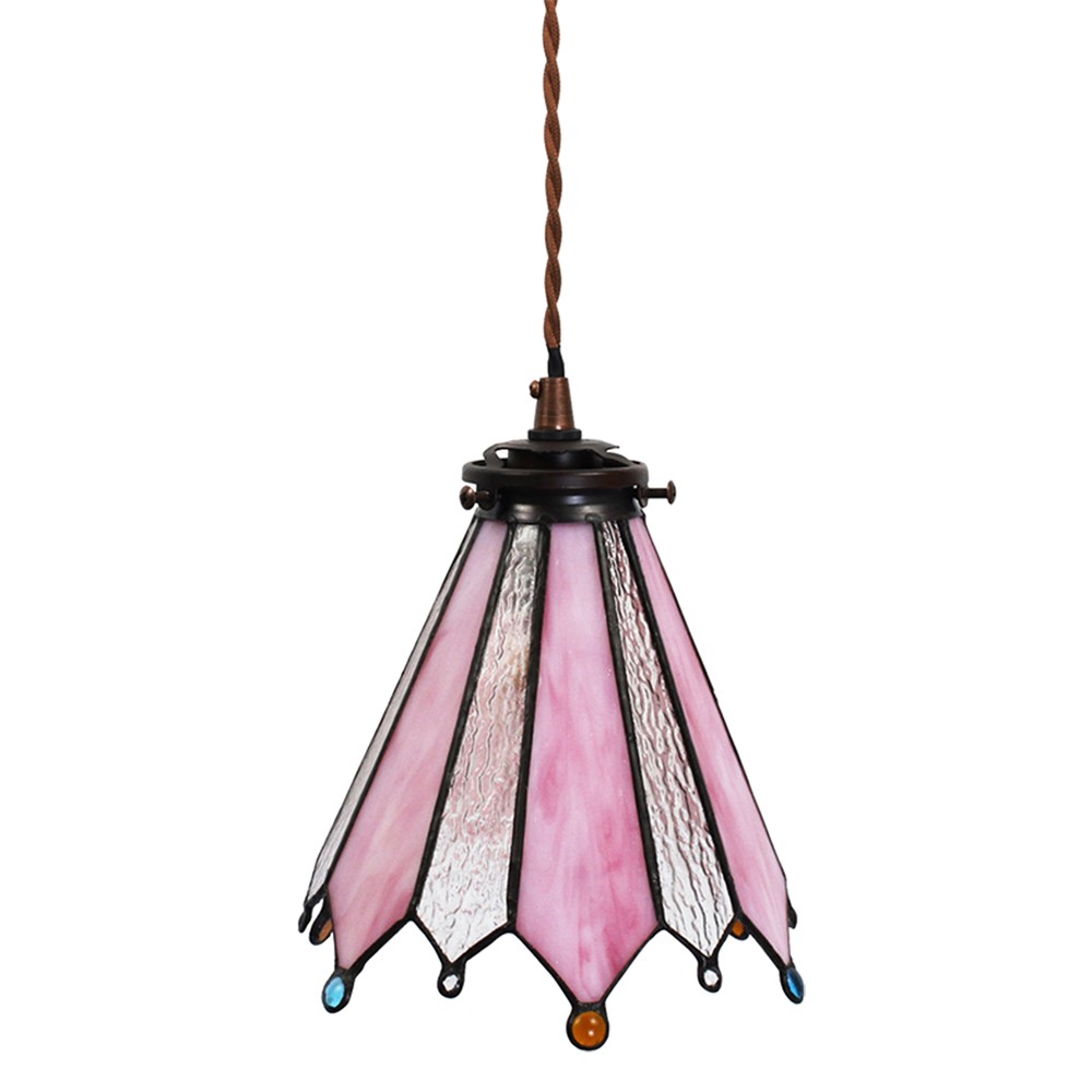 Závěsná lampa Tiffany Flowerbell pink - 18*15*115 cm E14/max 1*25W 5LL-6218