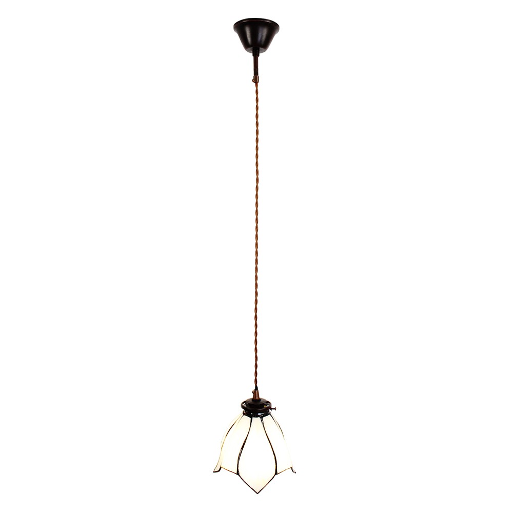 Bílá závěsná Tiffany lampa ve tvaru květu Folwia - Ø18*115 cm E14/max 1*25W