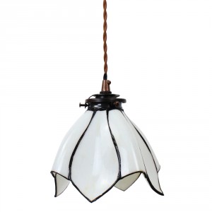 Bílá závěsná Tiffany lampa ve tvaru květu Folwia - Ø18*115 cm E14/max 1*25W