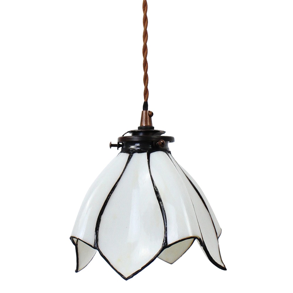Bílá závěsná Tiffany lampa ve tvaru květu Folwia - Ø18*115 cm E14/max 1*25W