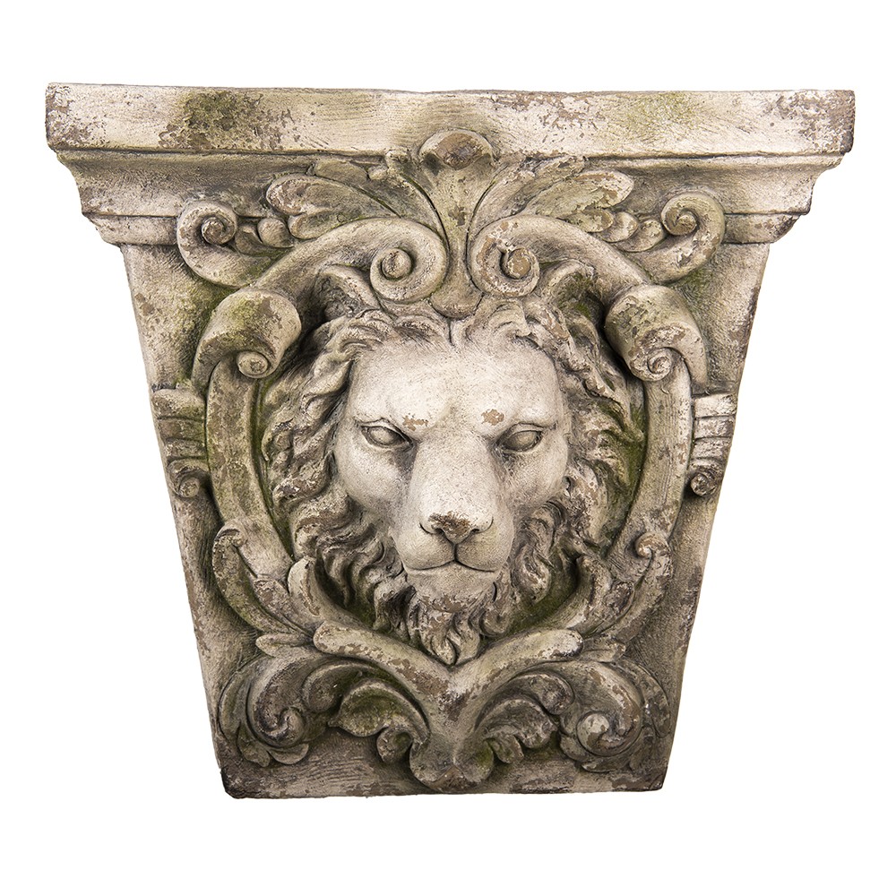 Šedá antik nástěnná dekorace s hlavou lva Lion Grey - 59*18*56 cm Clayre & Eef