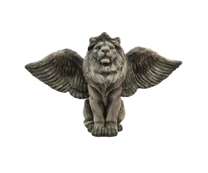 Šedá antik dekorace socha lev s křídly Lion Grey - 100*44*60 cm