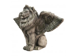 Šedá antik dekorace socha lev s křídly Lion Grey - 100*44*60 cm