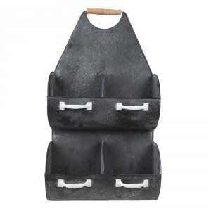 Černá antik kovová nástěnná police se 4mi boxy - 35*41*66 cm