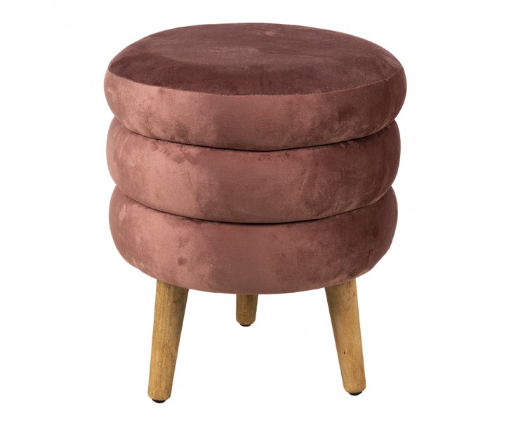 Růžová sametová stolička na dřevěných nožkách - Ø 38*44 cm