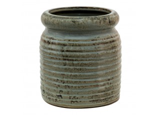 Šedý antik keramický obal na květináč - Ø 16*16 cm
