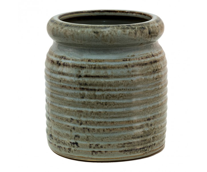 Šedý antik keramický obal na květináč - Ø 16*16 cm
