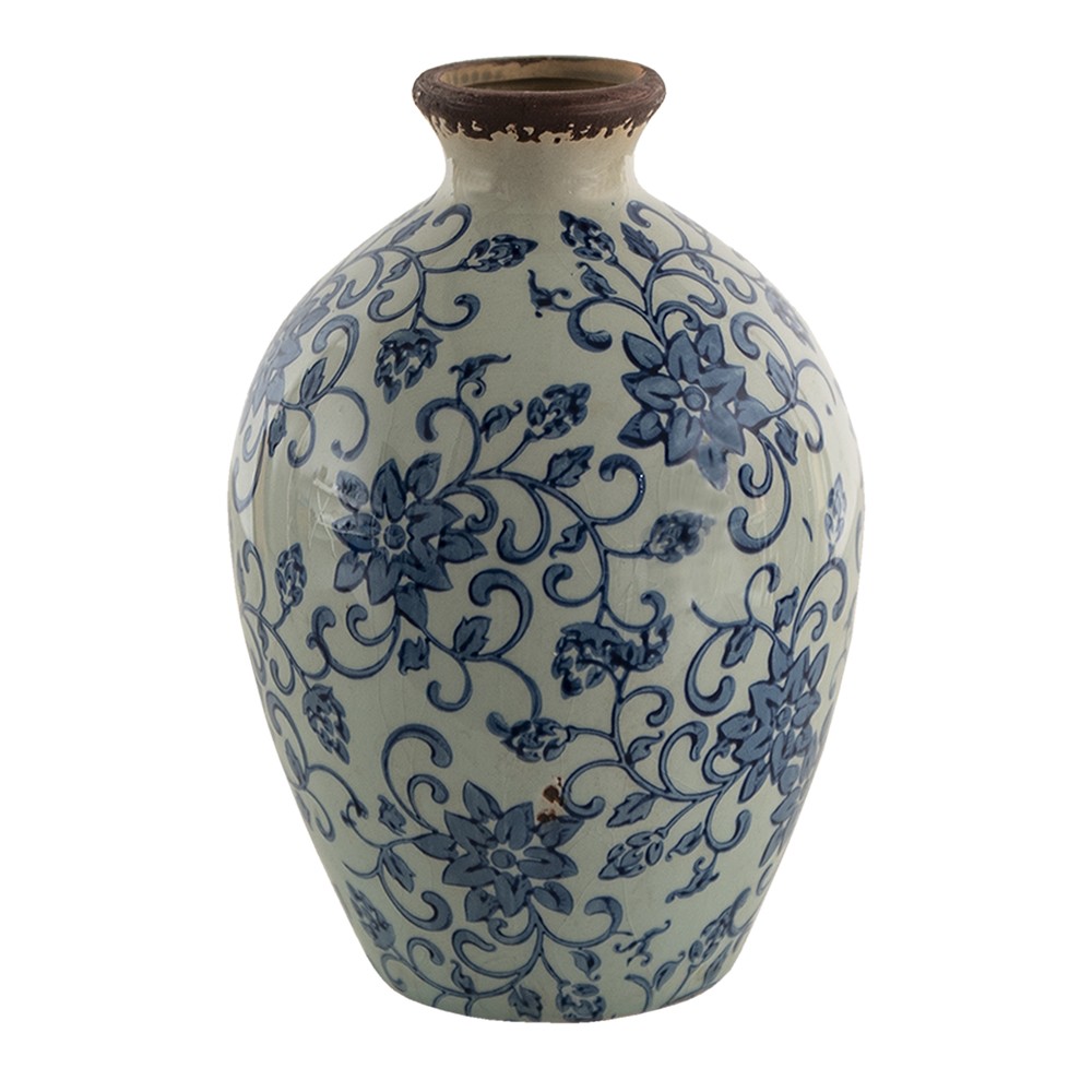 Dekorativní váza s modrými květy Tapp - Ø 13*19 cm Clayre & Eef