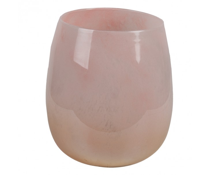 Růžový skleněný svícen na čajovou svíčku - Ø14*16 cm