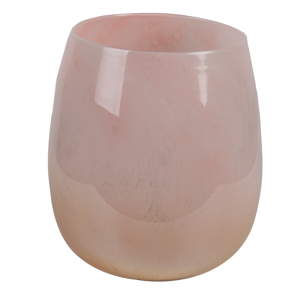 Růžový skleněný svícen na čajovou svíčku - Ø14*16 cm Clayre & Eef