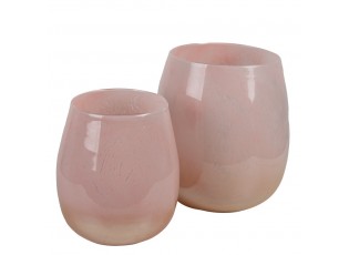 Růžový skleněný svícen na čajovou svíčku - Ø14*16 cm