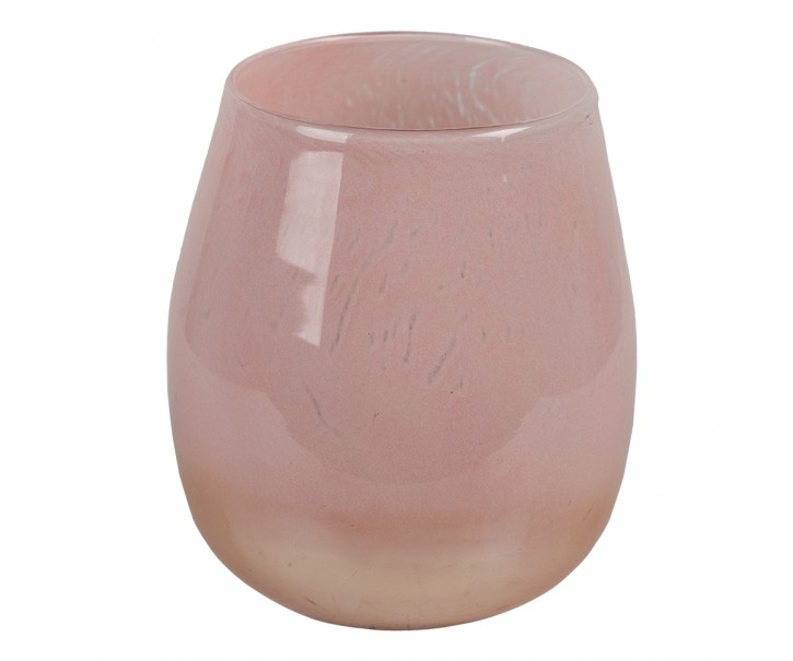 Růžový skleněný svícen na čajovou svíčku - Ø11*12 cm