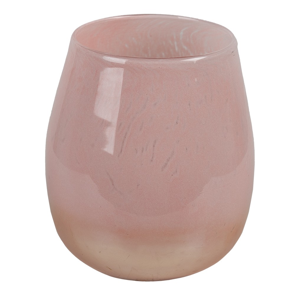 Růžový skleněný svícen na čajovou svíčku - Ø11*12 cm 6GL3447