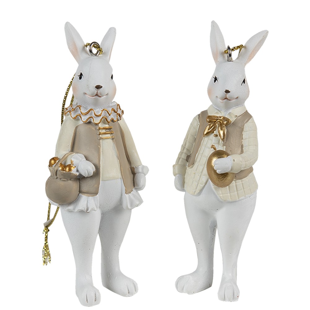 Set 2ks závěsná dekorace králík v obleku se zlatými vajíčky - 4*4*10 / 4*4*10 cm 6PR4785