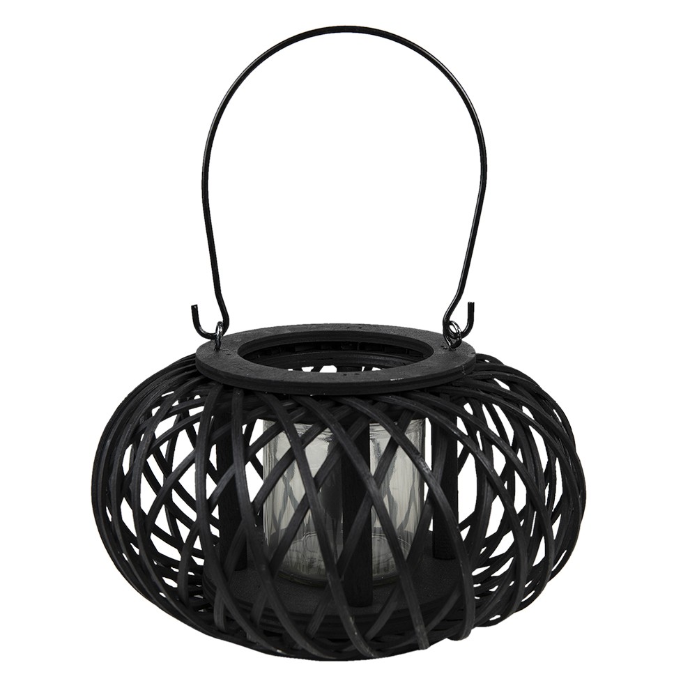 Černá dřevěná závěsná lucerna Bamboo - Ø 23*12 cm