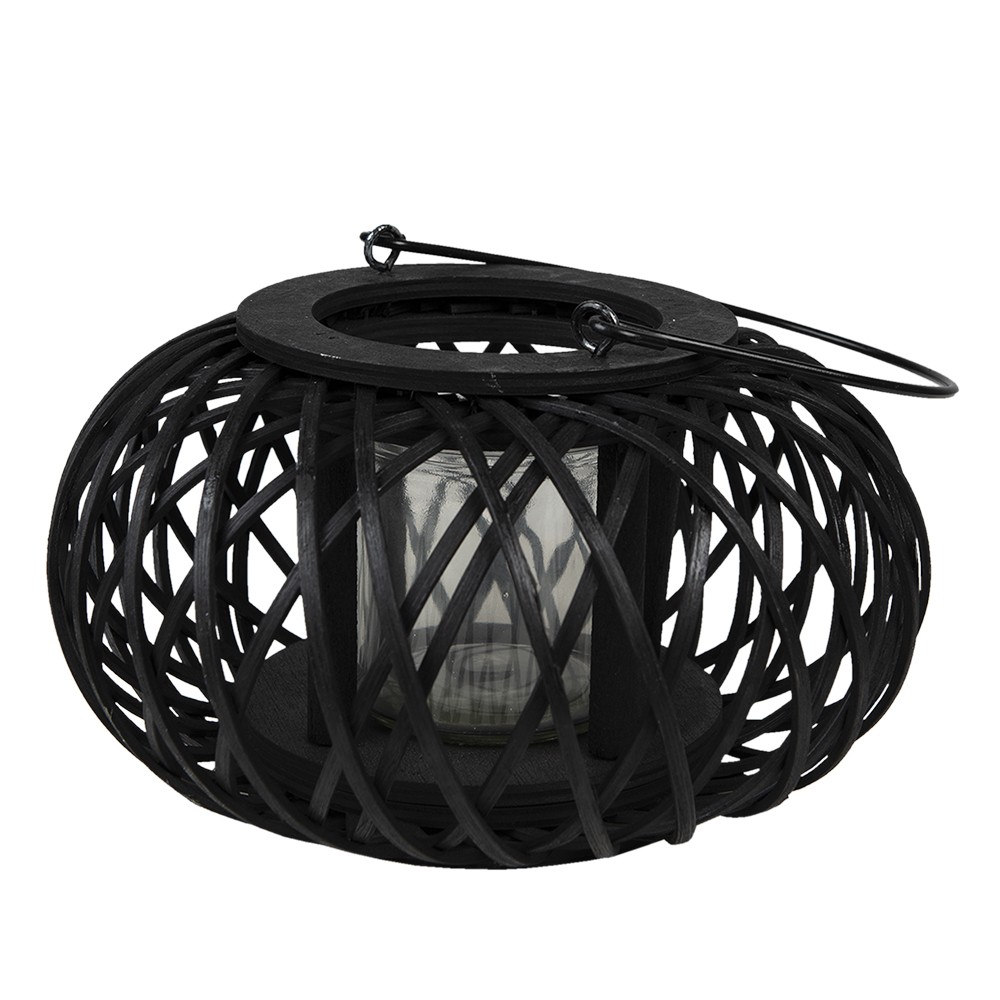 Černá dřevěná závěsná lucerna Bamboo - Ø 23*12 cm