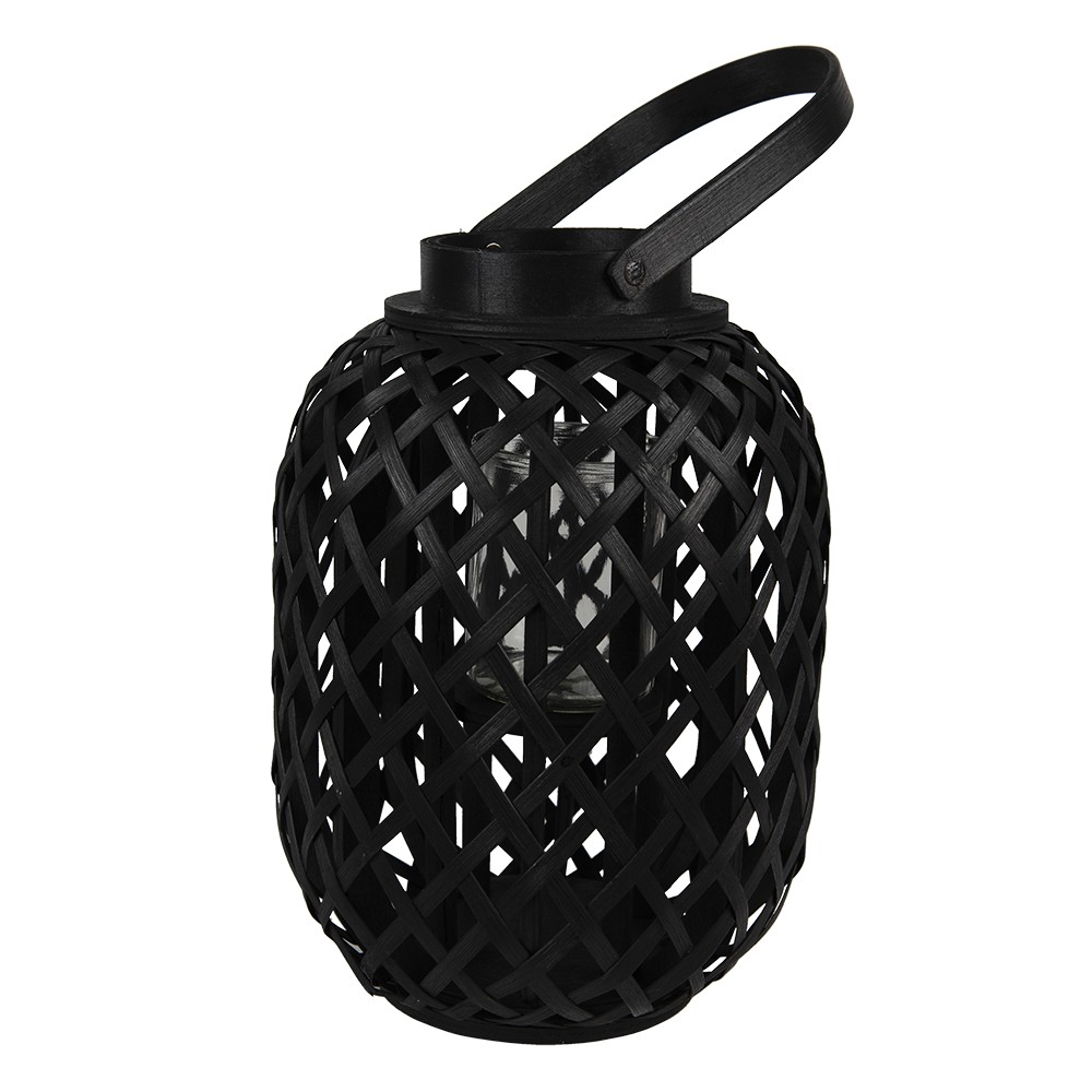 Černá dřevěná lucerna s uchem - Ø 22*29 cm