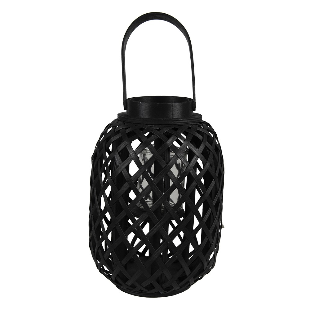 Černá dřevěná lucerna s uchem - Ø 22*29 cm