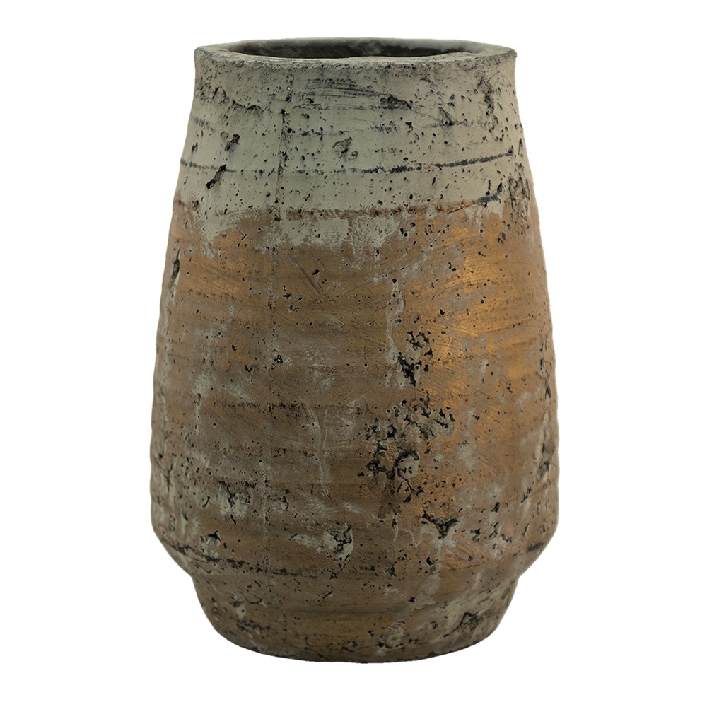 Béžovo-hnědý cementový květináč / váza s patinou Mosse - Ø19*27 cm Clayre & Eef