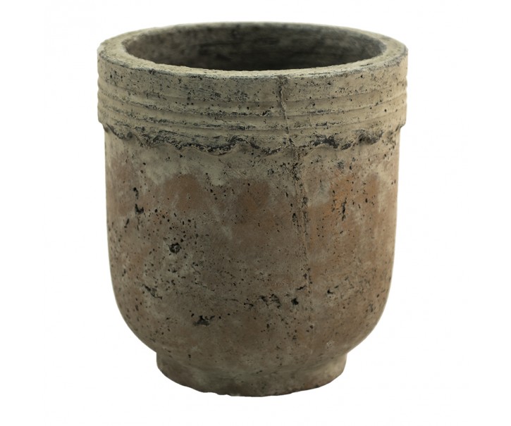 Béžovo-hnědý cementový květináč s patinou Mosse - Ø 19*20 cm