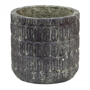 Šedý antik cementový obal na květináč se vzorem - Ø 17*16 cm